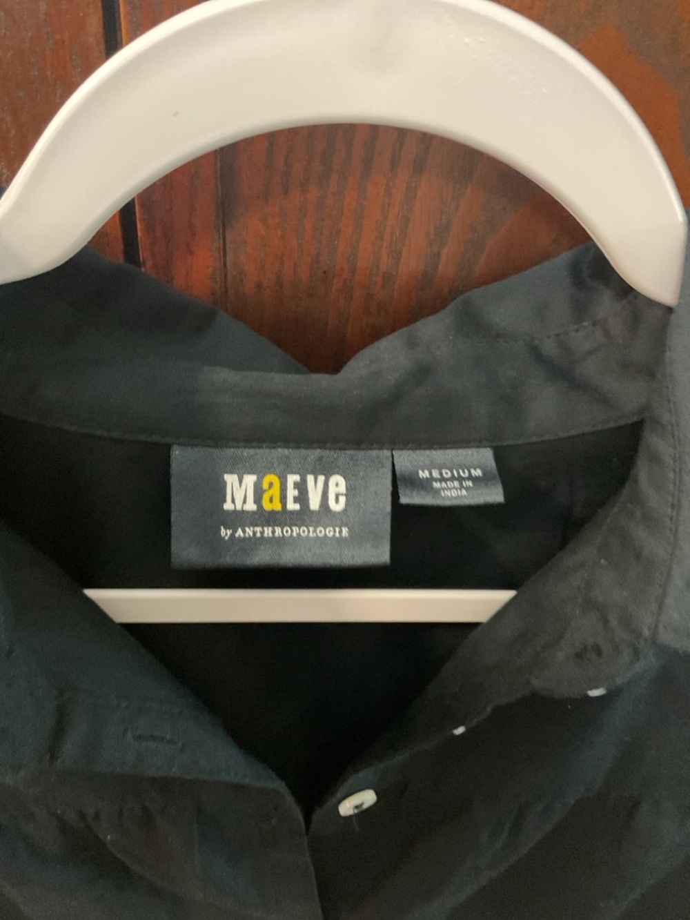 Anthropologie Maeve Poplin Black Button-down Blouse Shirt Long/Short Style - Picture 3 of 4